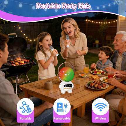 MEGUO Astronaut Karaoke Machine,Bluetooth Speakers & Color-Changing Light with 2 Wireless Microphones,Ideal Birthday Party Gift for Men Women Adult Friends Gathering Family Entertainment (White)