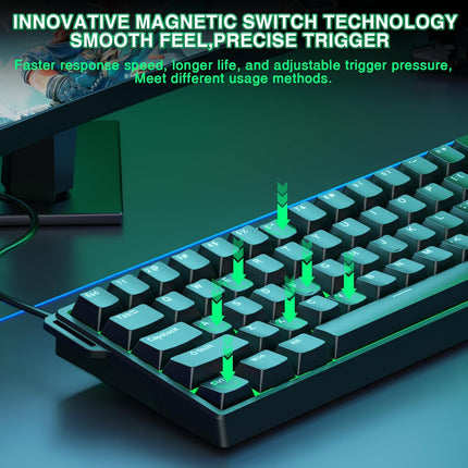 60% Mechanical Gaming Keyboard Wired, Magnetic Switch Hot Swappable, Adjustable Actuation Rapid Trigger Mode, 8000 Hz Polling Rate, RGB Small Keyboard 60 Percent Compact Design for PC