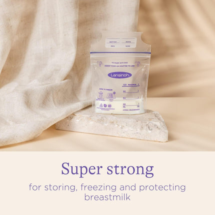 Lansinoh Breastmilk Storage Bags, 50 Count, Baby Essentials, Fast Freeze & Thaw Breast Milk Bags for Baby Bottle Feeding, Strength & Stretch, 4 Ounce