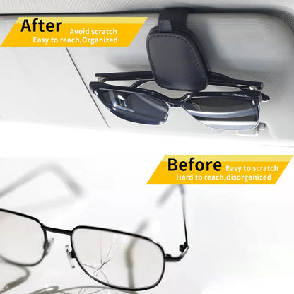 Sunglass Holder for Car, Magnetic Leather Sunglasses Holder and Ticket Card Clip, Car Visor Accessories - photo 3