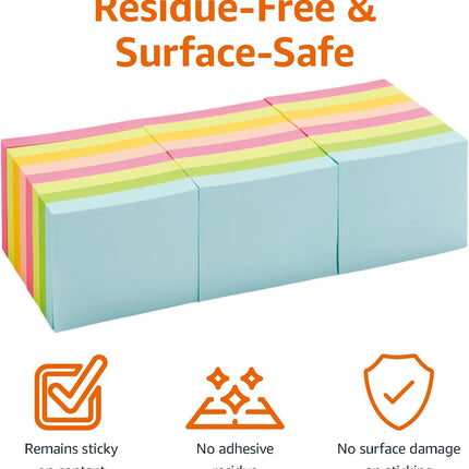 Amazon Basics Mini Rectangular Sticky Notes, 1.5x2 Inches, Bright Colors Self-Stick Pads, Easy to Post for Home, Office, Notebook, 70 sheets/Pad, Pack of 24