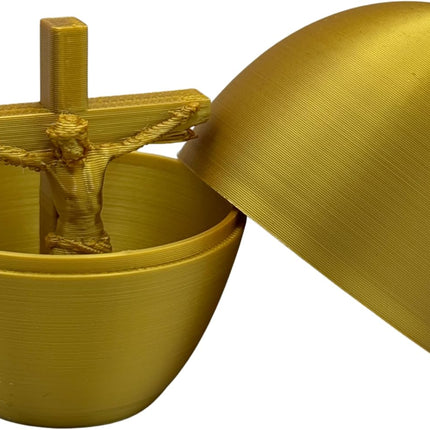Jesus on the Cross Easter Egg – Christian Easter Gift, Religious Easter Egg with Crucifix Figure Inside, Faith-Based Easter Basket Stuffer, Meaningful Resurrection Sunday Gift (Gold Jesus)