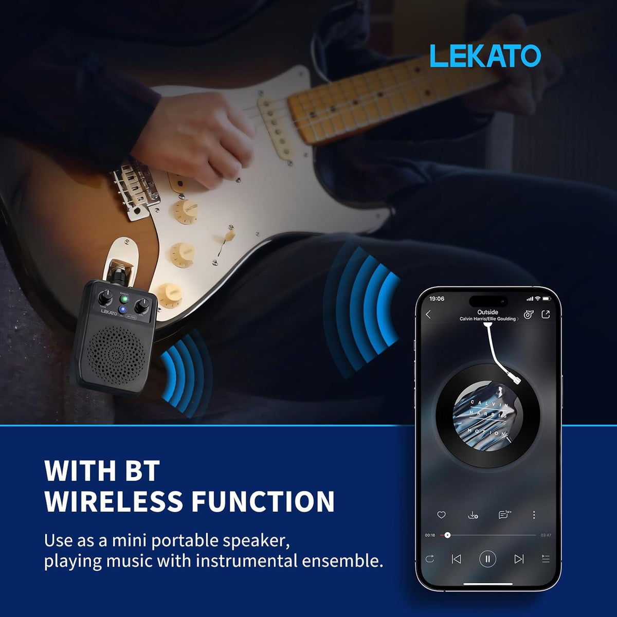 Mini 5W Portable Electric Guitar Combo Amp with Bluetooth and 4 Built-In Effects, Black - photo 3