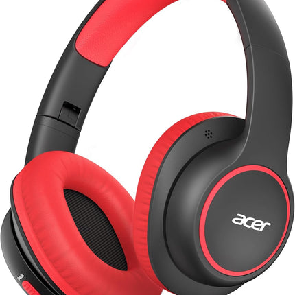 acer Kids Headphones Wired for School - Over Ear Design, 85/94dB Safe Volume Limit, 3.5mm Jack Foldable Headphones for Toddler Boys Girls Classroom Yoto Player Chromebook Travel Black Red