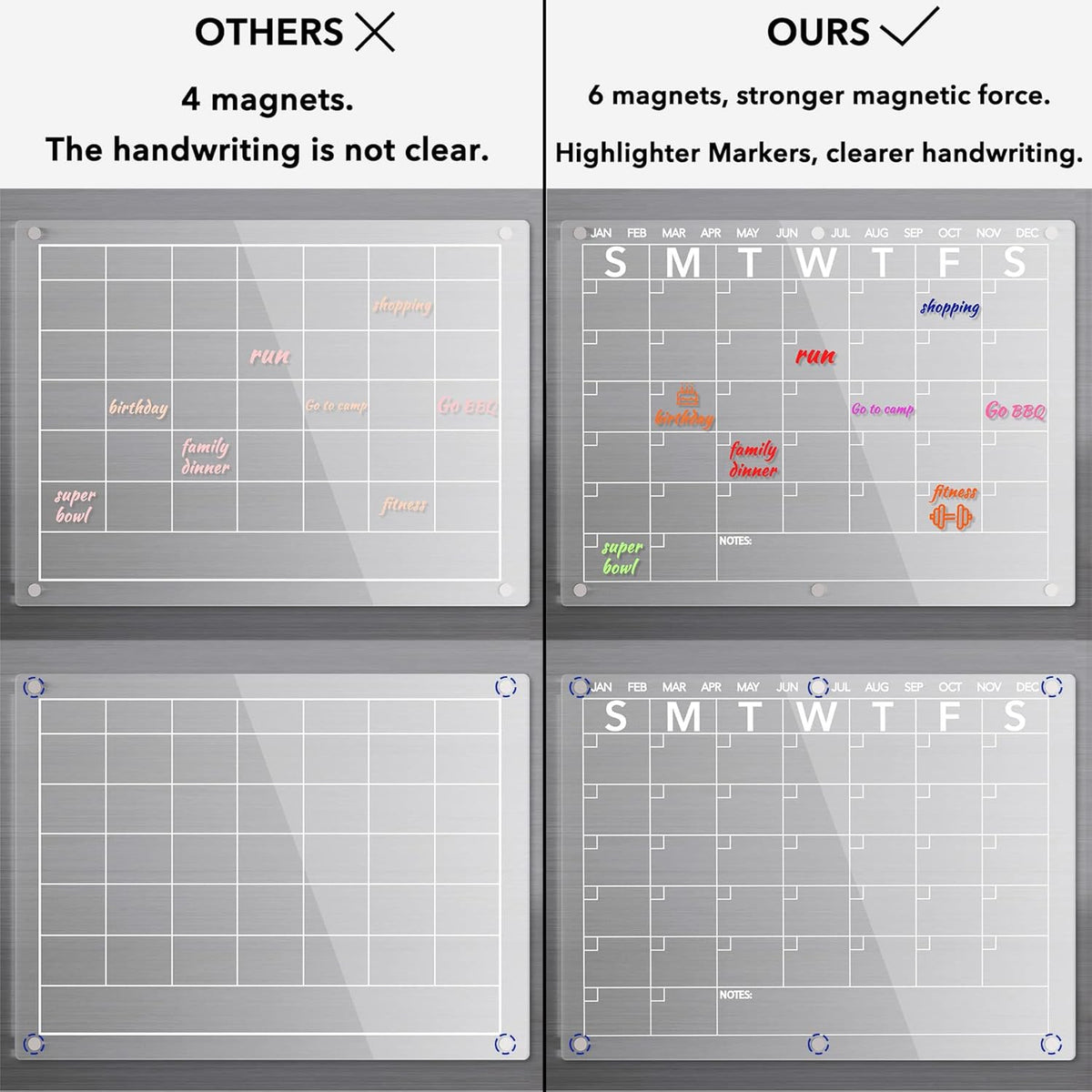 Acrylic Magnetic Dry Erase Fridge Calendar, Clear Monthly Planner Whiteboard, 15 x 11 in, with 8 Color - photo 3