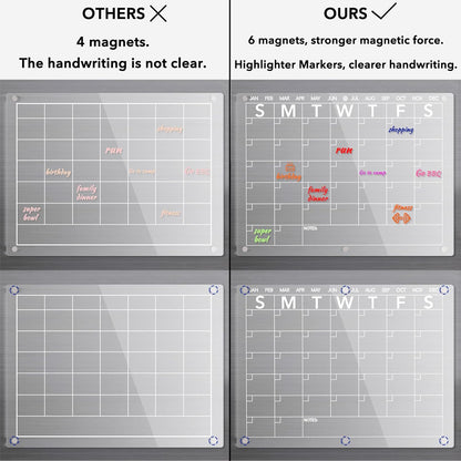 Acrylic Magnetic Dry Erase Fridge Calendar, Clear Monthly Planner Whiteboard, 15 x 11 in, with 8 Color - photo 3