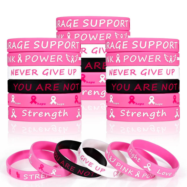 Pink Ribbon Breast Cancer Bracelets 30PCS Rubber Bracelet Party Favors