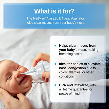 NeilMed NasaBulb Nasal Bulb Aspirator for Babies & Infants, Soft Silicone Tip, Clear Design, BPA & Latex Free, Sterilizable Large Size, 100 mL