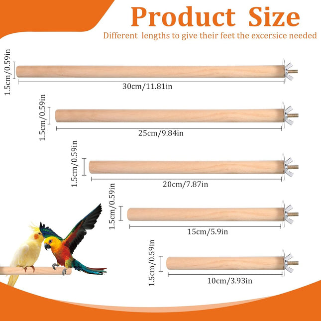 5PCS Parakeet Perches Wooden Bird Perches Bird-Perches