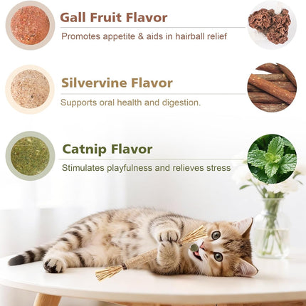 WOUSEDO 7 Pack Silvervine Sticks Cat Toy for Cats with Catnip & Matatabi Ball, Natural Chew Toys for Anxiety Relief & Dental Care, Teeth Cleaning Sticks for Indoor Cats & Kittens