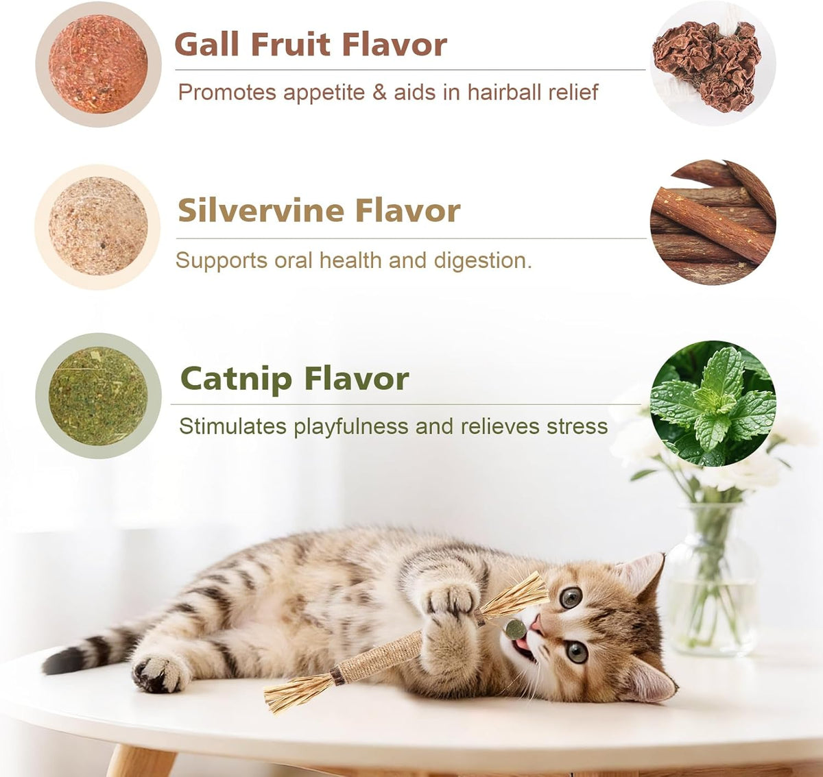 7 Pack Silvervine Sticks Cat Toy for Cats with Catnip & Matatabi Ball, Natural Chew Toys for Anxiety - photo 3