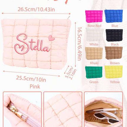 Personalized Embroidery Makeup Bag for Women, Cotton Fluffy Bubbles Bridesmaid Cosmetic Bags, Cute Aesthetic Toiletry Travel Pouchs Handbags Purse, Mother's Day, Christmas,Birthday Wedding Gifts