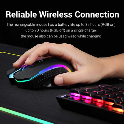 Redragon M602 Griffin RGB Gaming Mouse, RGB Spectrum Backlit Ergonomic Mouse with 7 Programmable Backlight Modes up to 8000 DPI for Windows PC Gamers (Black, Wireless)