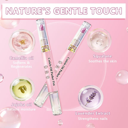 2-in-1 Ceramic Cuticle Pusher & Oil Pen, Cuticle Oil Pusher Pen - Cuticle Remover Nail Care Oil Pen for Dry & Damaged Nails, Moisturize Strengthen Brighten, ravel Size, 2 Packs