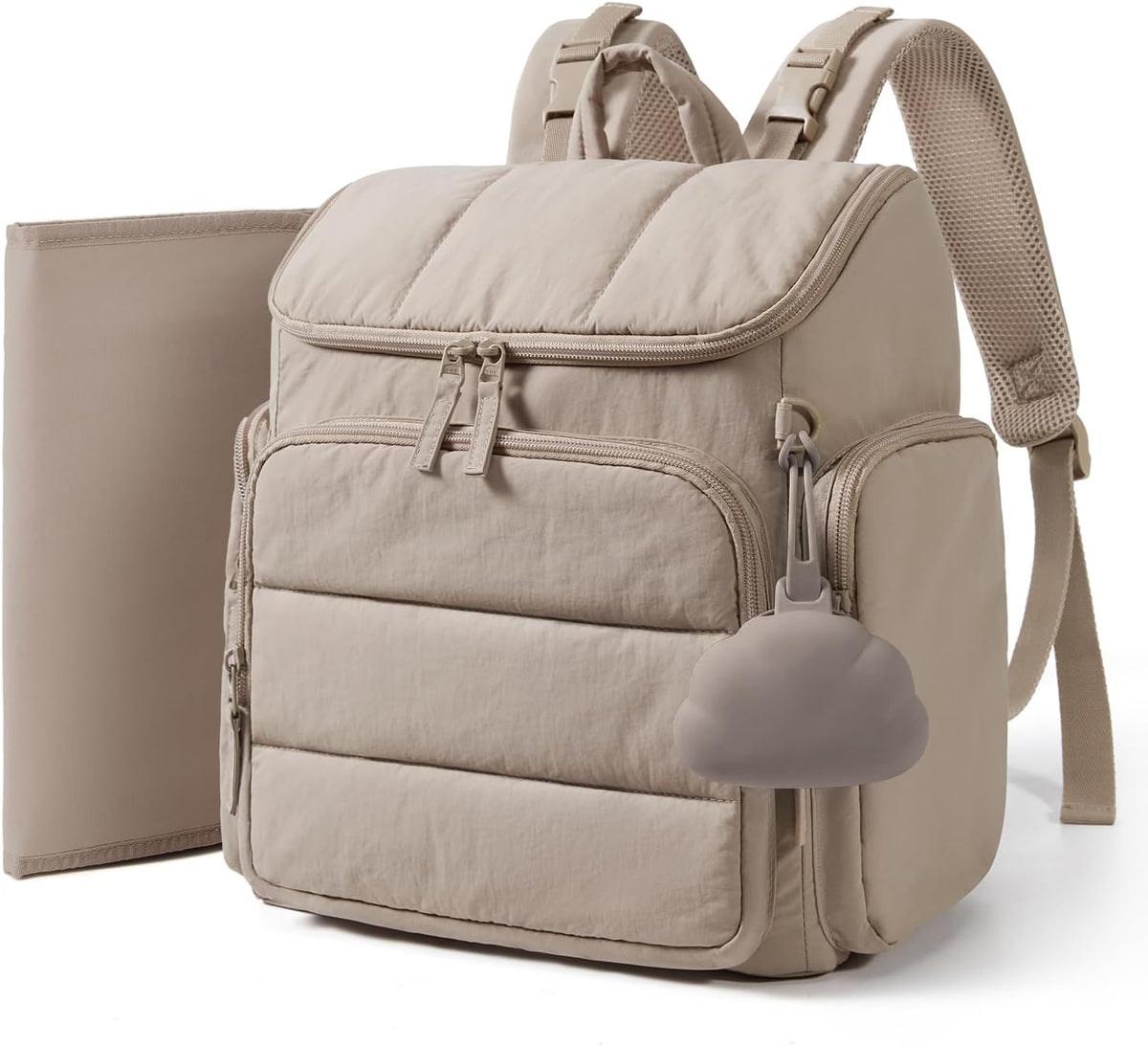Brown Diaper Bag Backpack with Changing Pad and Stroller Straps
