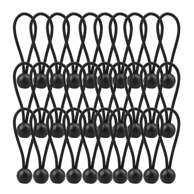 30 Pack Bungee Balls, Black Ball Bungee Heavy Duty Heavyweight 4 inches Tarp Bungee Cords, Weather Resistant Tie Down Strap 4mm Thickness - for Camping, Tents, Cargo, Holding Wire and Hoses