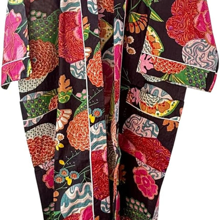 Robe Kimono Style Bathrobe, Long Dressing Gown, Free Size, Lightweight 3/4 Sleeves beach cover ups