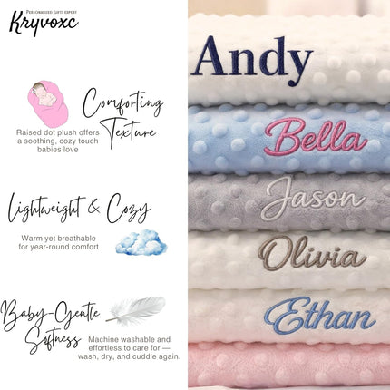 Personalized Baby Blanket and Plush Bunny Set, Custom Baby Blankets and Rabbit with Name, Personalized 2 in 1 Gift Set for Boy Girl Toddlers, Minky Dot Swaddle, Gift Set for Showering, Birthday