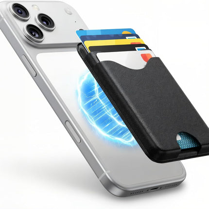 For MagSafe Wallet, 5-Card Holder with RFID Blocking, Vegan Leather Slim Magnetic Wallet, Bottom Card Ejection, for iPhone 17/16/15/14/13/12 Series, Not for Mini,Black