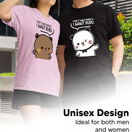 Unisex Couple T-Shirt Set – I Want Bubu & Dudu Cute Cartoon Bear Graphic Tee for Matching Boyfriend Girlfriend Look