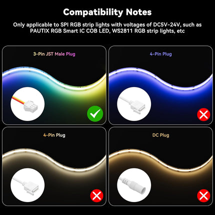 PAUTIX Bluetooth Music Pixel Smart LED Controller SP668E,for WS2811 WS2812 SM16703 Addressable Dream Color LED Strip Pixels Light DC5V-24V APP/RF Remote Control(NOT for RGB LED Strip without Smart IC)