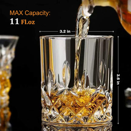 Old Fashioned Whiskey Glasses, Set of 4 (2 Crystal Bourbon Glasses, 2 Round Big Ice Ball Molds) In Gift Box - 11 Oz Rocks Glass, Barware for Scotch Cocktail Rum Vodka Liquor, Gifts for Men