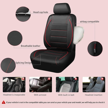 Universal Fit Waterproof Faux Leather Two Front Seat Covers, Black Red - photo 2