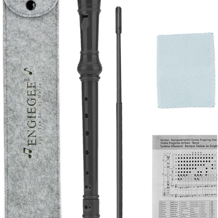 SJOYS ENGIEGEE 8-Hole Soprano Descant Recorder Kids Music Flute with Cleaning Rod & Case Bag For School Student Home Entertainment Black