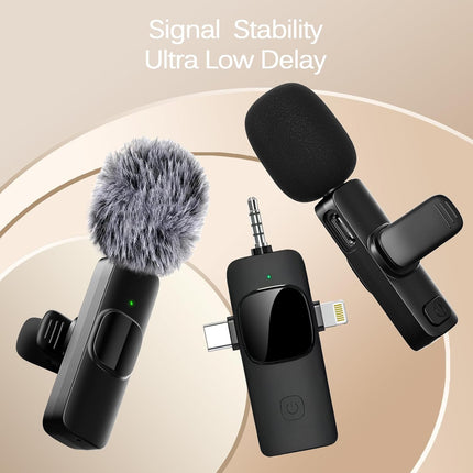 Wireless Lavalier Lapel Microphone for iPhone, iPad, mini Video Recording Mic for Interview Video Podcast Vlog YouTube & Livestream, Noise Reduction, Plug & Play (3-in-1 Port)