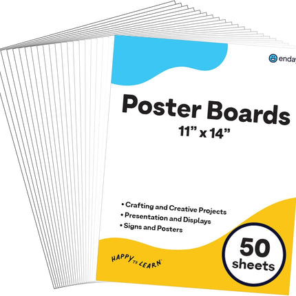 Enday White Poster Board, 11"x14" Heavyweight Poster Board Bulk (50 Pack) Thick White for School Supplies, Presentations, Display Board, Poster Paper Crafts
