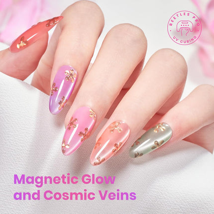 Beetles Cat Eye Gel Nail Polish Set, 6 Colors Fairy Garden Pastel Spring Shimmer Glitter Gel Polish Kit Pink Red Blue Orange Green Purple Velvet Gel Soak Off UV Magnet Nail Art DIY Gift for Women