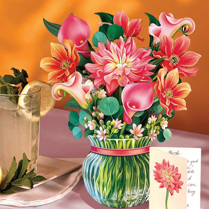 Freshcut Paper Pop Up Cards, Dear Dahlia, 12 Inch Life Sized Forever Flower Bouquet 3D Popup Greeting Card, Birthday Cards, Thank You Card, Blank Notecard & Envelope