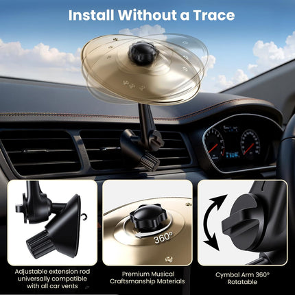 Car Cymbal Air Vent, Mini Crash Cymbal Car Decorations Accessories, Funny Drummer Gifts for Music Lovers, Car Gadgets, Suitable for Most Vehicles (Gold)