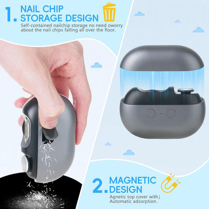 Electric Nail Clipper, 3 in 1 Electric Nail Trimmer and Polisher with LED Light & Clip Storage, USB Rechargeable, 2 Speed Electric Nail File for Baby, Kids, Caregivers, Seniors