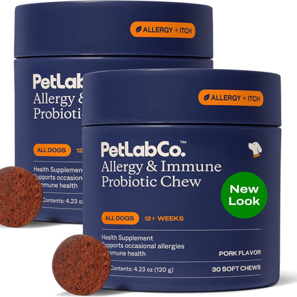 PetLab Co. Allergy & Immune Probiotics for Dogs, Support Seasonal Allergies, Gut & Digestive Health - Pork Flavor - 30 Soft Chews - Pack of 2 - Packaging May Vary