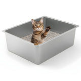 Large High Sided Stainless Steel Cat Litter Box, Non-Stick