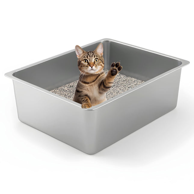Large High Sided Stainless Steel Cat Litter Box, Non-Stick