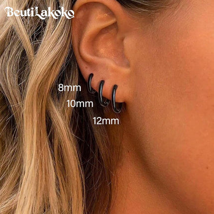 Hypoallergenic Titanium Hoop Earrings for Women&Men-8mm 10mm 12mm Small Silver Gold Black Huggie Hoops,Cartilage&Helix Sleeper Earrings for Sensitive Skin