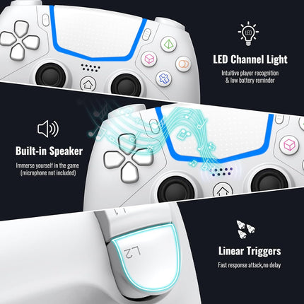 BETMI Wireless Controller for PS-5/Pro/Slim/PC,Bluetooth Gaming Controller with Hall Joysticks/LED Channel Light/Turbo/6-Axis Gyro/Dual Vibration/Touchpad/3.5mm TRRS Audio Jack/Speaker Function(White)