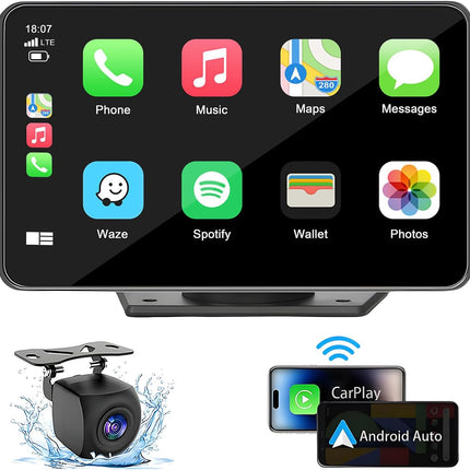 Capapro 7" HD Portable Carplay Wireless Touch Screen Double Din Car Stereo Compatible Apple Carplay and Android Auto with GPS Navigation, Voice Control, Mirror Link, Bluetooth