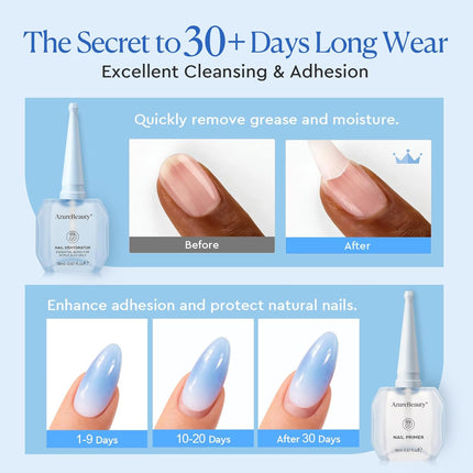 AZUREBEAUTY 18ml Nail Dehydrator and Primer, Acid-Free & Hema-Free Nail Prep Kit, No Lifting Bond for Gel Polish & Acrylic, Quick Dry Professional Natural Nail Primer for Long Lasting Manicure