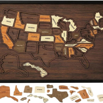 Wooden USA Travel Map Puzzle, Journey Tracker Maps Pin Board for Traveling, for Couple Family Art Home Decor (1pcs)