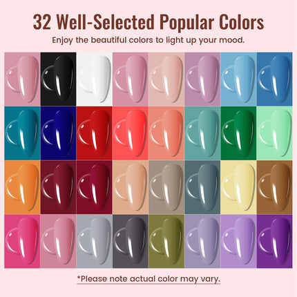 Gel Nail Polish Kit with U V Light 32 Colors Gel Polish Nail + 4 Functional Adhesive Bottles Kit Soak - photo 2