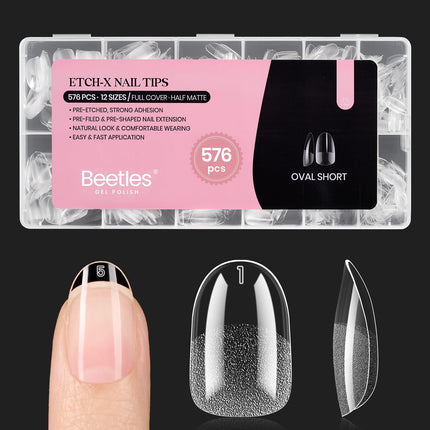Tips de uñas almendra medianos 576pcs 12 tamaños tips de gel suave pre-grabados