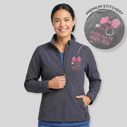 Custom Nurse Name Embroidered Soft Shell Jacket – Appreciation Nurse, Healthcare workers or Medical Staff