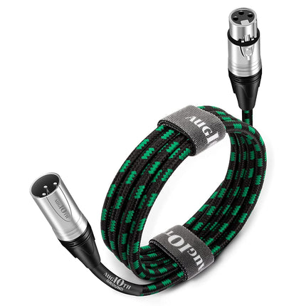 XLR Mic Cable 3 ft 2 Pack 1 Meter Male to Female Green Braided