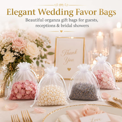 100pcs Organza Bags 5''x7'' - White Mesh Drawstring Gift Bags
