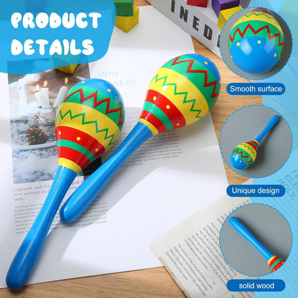 7.87 Inches Fiesta Wooden Maracas 2 Pcs Noisemaker for Mexican Fiesta Musical Maracas Party Mexican Birthday Christmas Cinco De Mayo Party(Blue)