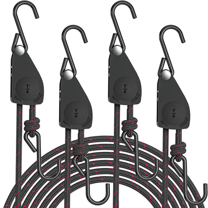 4-Pack 1/8" Rope Hanger, Ratchet Tie Down Strap