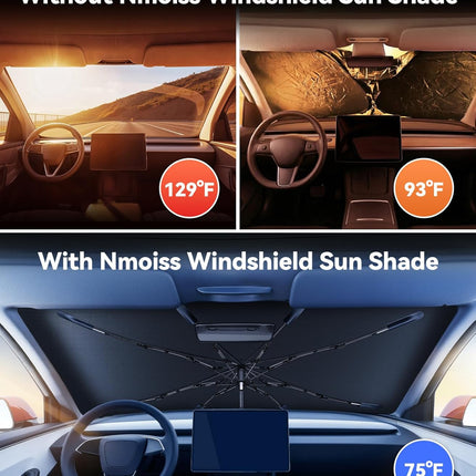 Nmoiss Windshield Sun Shade Umbrella [Vinyl Coating Heat Shield] Fit for Model Y 2020-2026 Accessories, Protect Car from Sun Rays & Heat Damage Keep Cool and Protect Interior